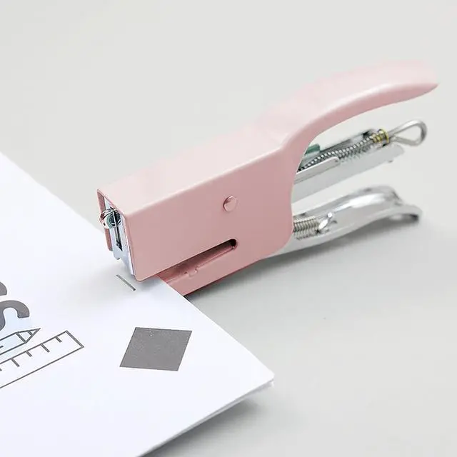 Alt view image 3 of 4 - Handheld Desktop Staples, 4 Inch Labor Saving Gray Stapler for 10 Sheets Capacity with 1000 Pcs No.10 Staples (Pink)