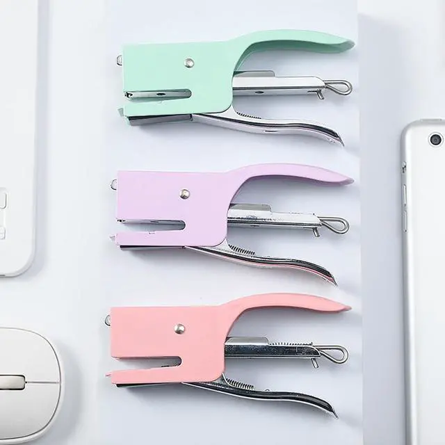 Alt view image 4 of 4 - Handheld Desktop Staples, 4 Inch Labor Saving Gray Stapler for 10 Sheets Capacity with 1000 Pcs No.10 Staples (Pink)