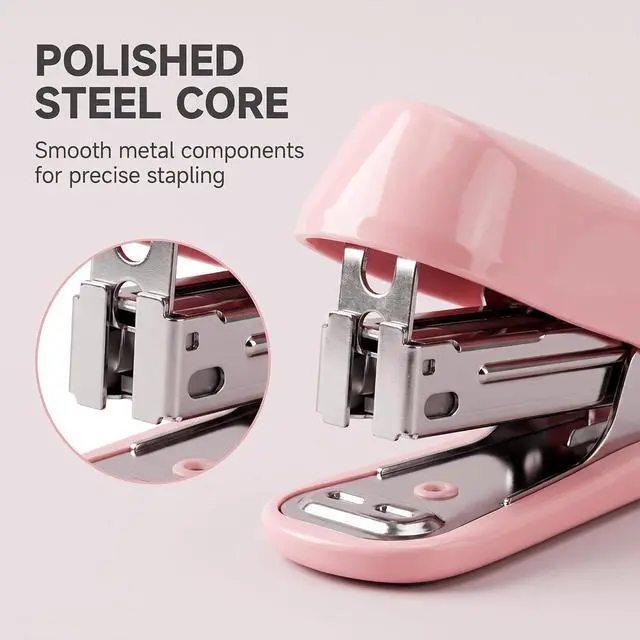 Alt view image 3 of 7 - Pink Mini Stapler Hand Stapler with Staple Remover and 1 Box Staples,Cute Stationery for Students and Office Use Desk Staplers