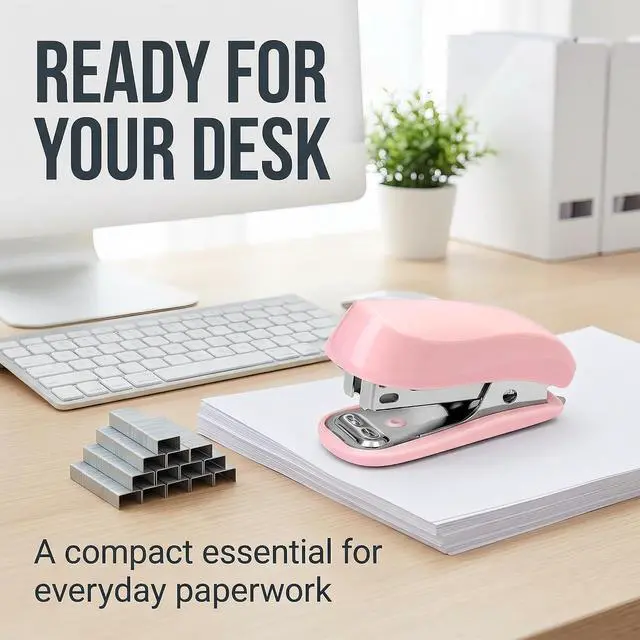 Alt view image 4 of 7 - Pink Mini Stapler Hand Stapler with Staple Remover and 1 Box Staples,Cute Stationery for Students and Office Use Desk Staplers
