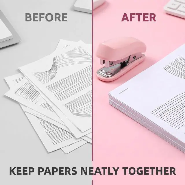 Alt view image 7 of 7 - Pink Mini Stapler Hand Stapler with Staple Remover and 1 Box Staples,Cute Stationery for Students and Office Use Desk Staplers