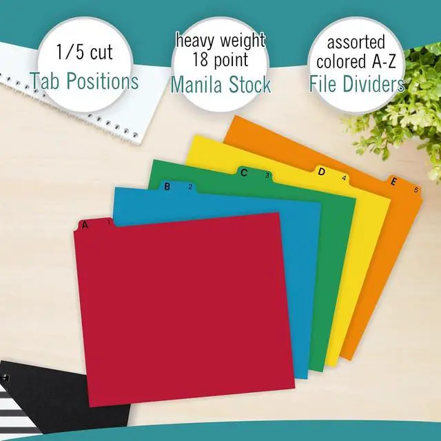 Alt view image 2 of 6 - EXTRIC Alphabetical File Organizer 25 File Cabinet Dividers A-Z, 5 Colors