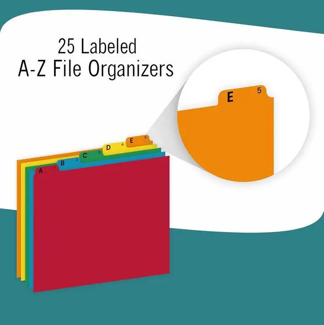 Alt view image 4 of 6 - EXTRIC Alphabetical File Organizer 25 File Cabinet Dividers A-Z, 5 Colors