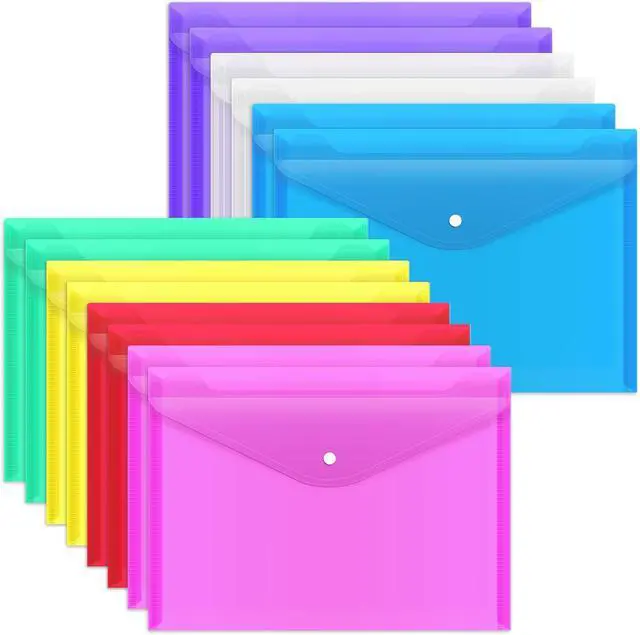 Main image of EOOUT 14pcs Plastic Envelopes, Plastic Folders for Documents, Poly Folders with Snap Closure, A4 Size, Letter Size, for School and Office Supplies