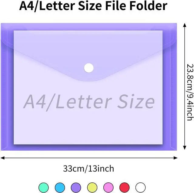 Alt view image 2 of 7 - EOOUT 14pcs Plastic Envelopes, Plastic Folders for Documents, Poly Folders with Snap Closure, A4 Size, Letter Size, for School and Office Supplies