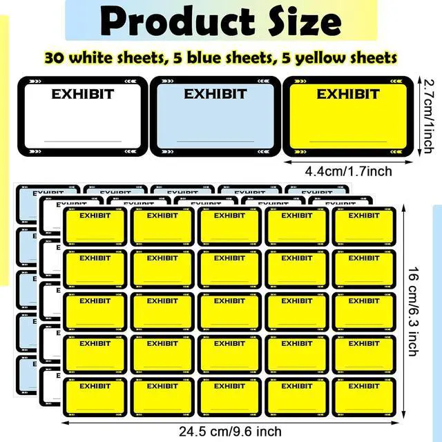 Alt view image 2 of 7 - 1000 Pcs Legal Exhibit Stickers Labels 1.65 x 1'' Plaintiff Exhibit Tabs