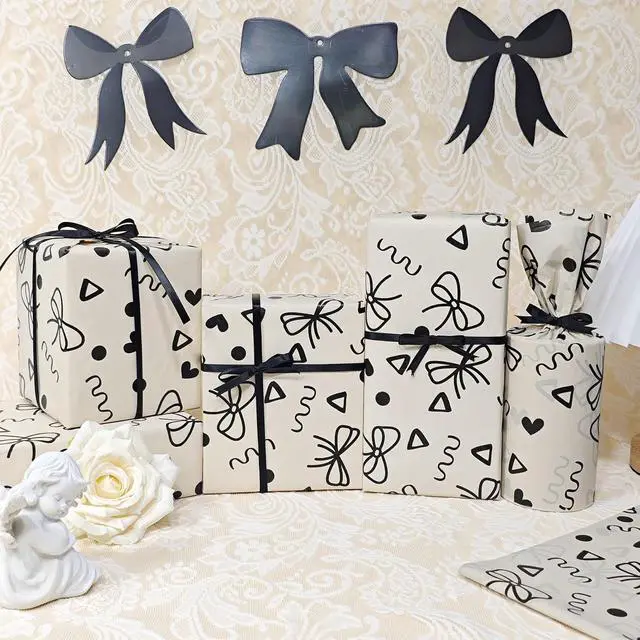 Alt view image 5 of 7 - Kraft Brown Tissue Paper, Black Bow Gift Wrapping Tissue Paper for Gift Bags Packaging, Modern Hand-drawn Style Tan Art Tissue for Birthday Holiday Wedding DIY Project Craft Decor,30 Sheets 20x14 inch