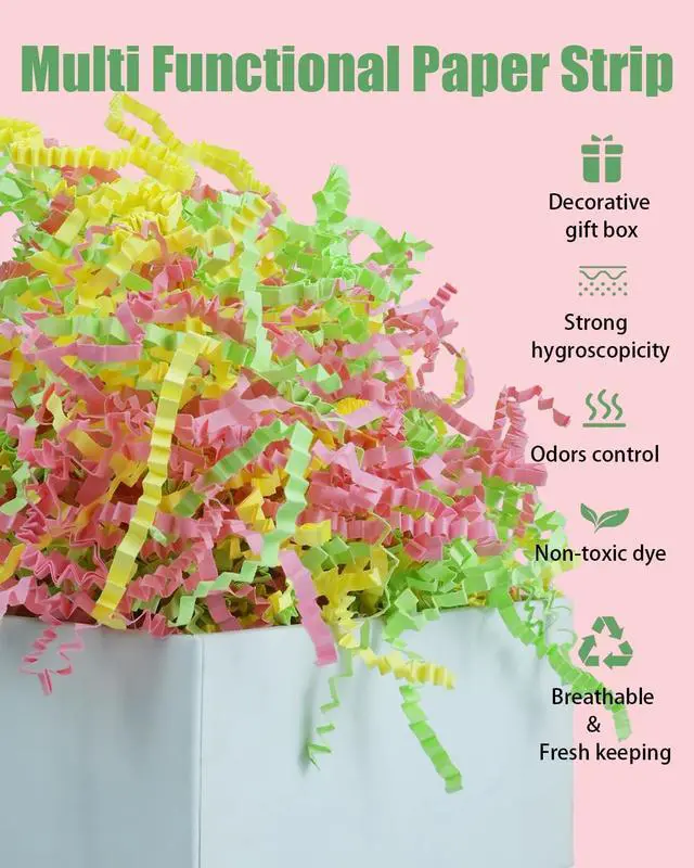 Alt view image 5 of 7 - Raissily 1.5LB/700g Crinkle Cut Paper Shred Filler, Packing Grass Cushion Paper for Easter Wedding Birthday Anniversary Confetti Box Filling Wrapping Gift Decoration (Green/Pink/Yellow)