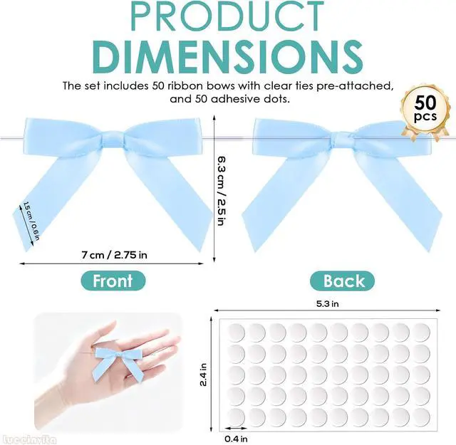 Alt view image 2 of 7 - 2.5" Baby Blue Satin Ribbon Bows (50 Packs)