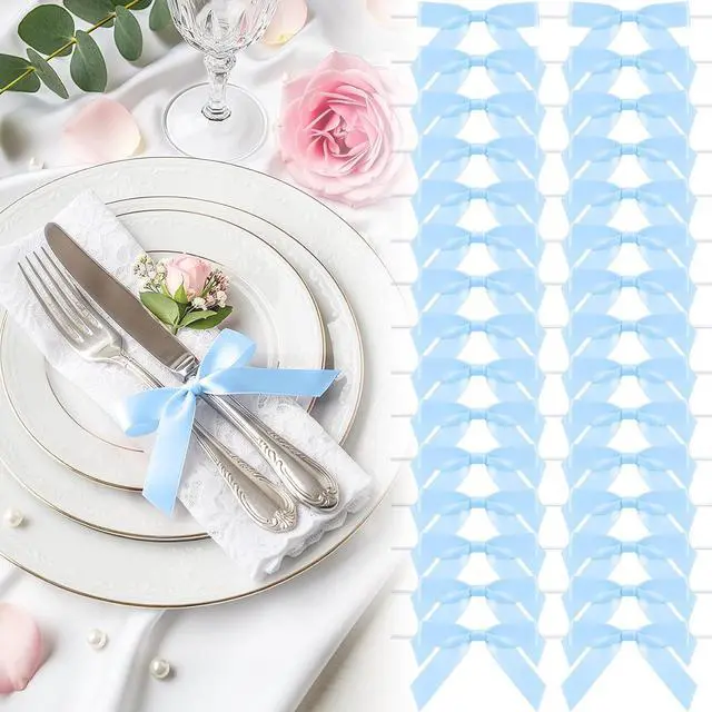 Main image of 2.5" Baby Blue Satin Ribbon Bows (50 Packs)