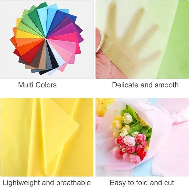 Alt view image 3 of 7 - MIAHART 100 Sheets Multicolor Tissue Paper Bulk 20" x 14" Assorted Colored Art Tissue for Craft, Floral, Birthday, Party, Festival Gift Wrapping Decorative