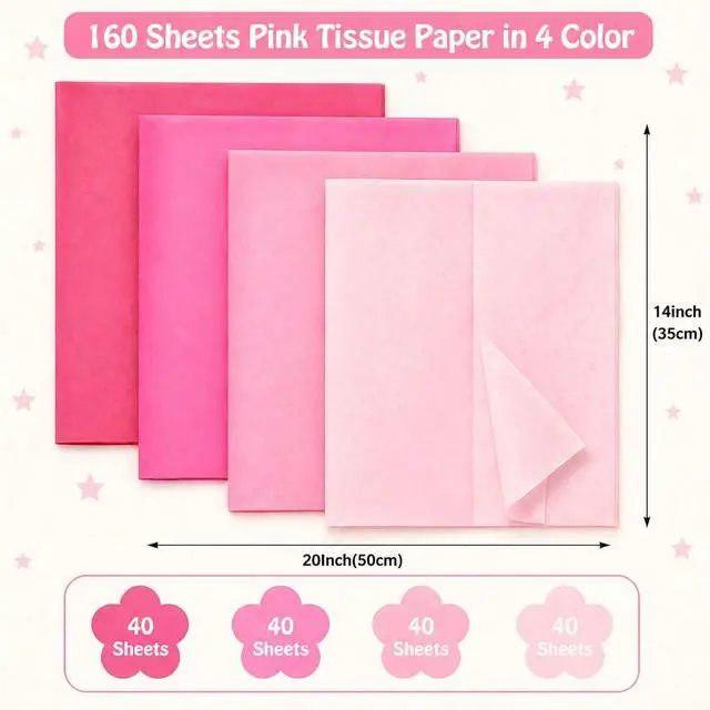 Alt view image 2 of 7 - Assorted Pink & Red Tissue Paper for Gift Bags, 160 Sheets (14 x 20 in), 17gsm, 4 Colors 40 Each, FSC-Certified Wrapping Tissue, Gift Bag Filler & Box Liner for Valentines Day, Weddings & Parties
