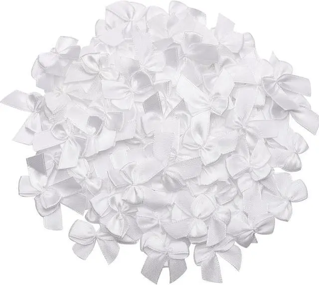 Main image of 100 Pcs 1 Inch Pre-Tied Mini Satin Ribbon Bows in White, Small Fabric Craft Bows for DIY Embellishments, Gift Wrapping, Hair Clips, Cardmaking & Wedding Decorations