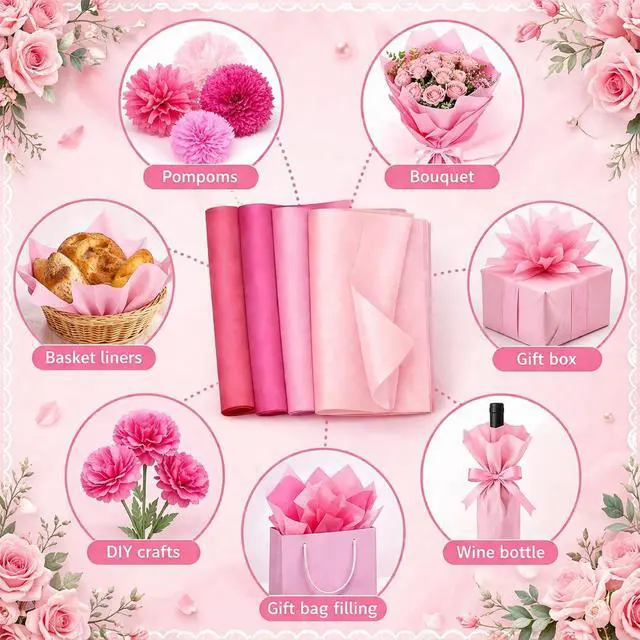 Alt view image 6 of 7 - Assorted Pink & Red Tissue Paper for Gift Bags, 160 Sheets (14 x 20 in), 17gsm, 4 Colors 40 Each, FSC-Certified Wrapping Tissue, Gift Bag Filler & Box Liner for Valentines Day, Weddings & Parties
