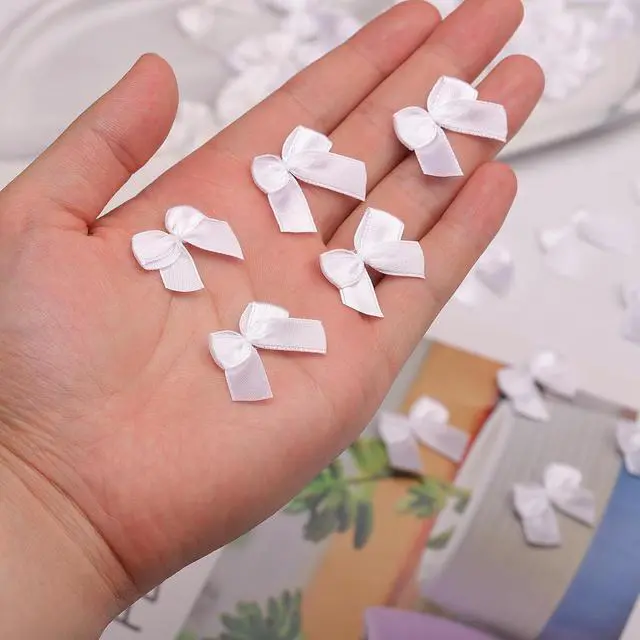 Alt view image 3 of 7 - 100 Pcs 1 Inch Pre-Tied Mini Satin Ribbon Bows in White, Small Fabric Craft Bows for DIY Embellishments, Gift Wrapping, Hair Clips, Cardmaking & Wedding Decorations