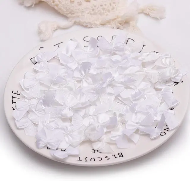 Alt view image 4 of 7 - 100 Pcs 1 Inch Pre-Tied Mini Satin Ribbon Bows in White, Small Fabric Craft Bows for DIY Embellishments, Gift Wrapping, Hair Clips, Cardmaking & Wedding Decorations