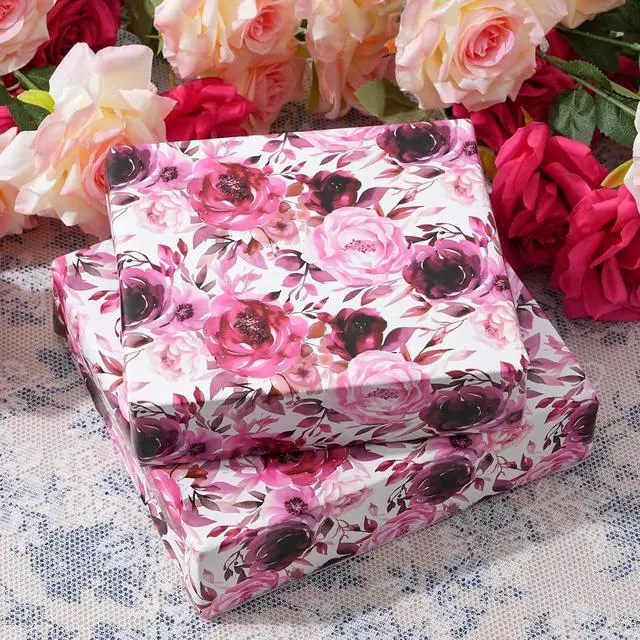 Alt view image 3 of 7 - ZINTBIAL Floral Wrapping Paper Roll - Purple Rose Design, 17 Inches x 16.5 Feet, Gift Wrap for Wedding, Bridal Shower, Birthday, Mother's Day,Anniversary, Cut Lines on Back