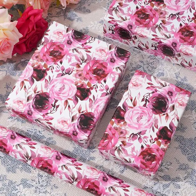 Alt view image 6 of 7 - ZINTBIAL Floral Wrapping Paper Roll - Purple Rose Design, 17 Inches x 16.5 Feet, Gift Wrap for Wedding, Bridal Shower, Birthday, Mother's Day,Anniversary, Cut Lines on Back