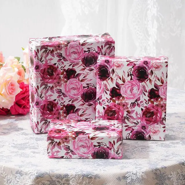 Alt view image 7 of 7 - ZINTBIAL Floral Wrapping Paper Roll - Purple Rose Design, 17 Inches x 16.5 Feet, Gift Wrap for Wedding, Bridal Shower, Birthday, Mother's Day,Anniversary, Cut Lines on Back