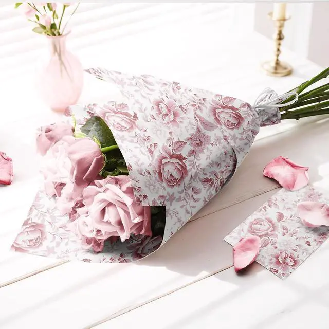Alt view image 6 of 7 - LaRibbons Pink Floral Wrapping Paper Mini Roll, Chinoiserie Peony Design