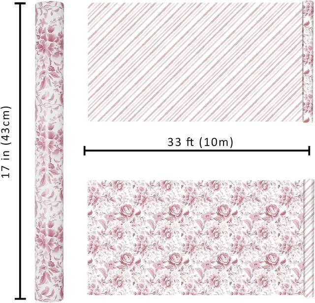 Alt view image 7 of 7 - LaRibbons Pink Floral Wrapping Paper Mini Roll, Chinoiserie Peony Design