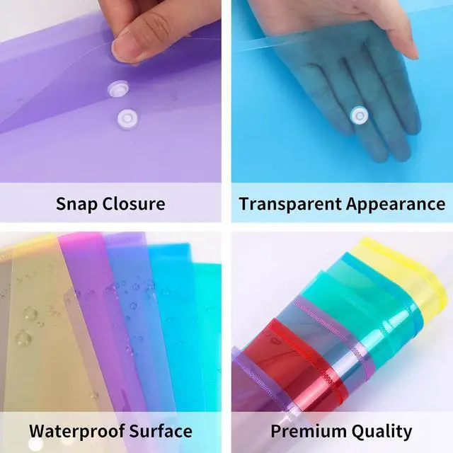 Alt view image 4 of 7 - EOOUT 14pcs Plastic Envelopes, Plastic Folders for Documents, Poly Folders with Snap Closure, A4 Size, Letter Size, for School and Office Supplies