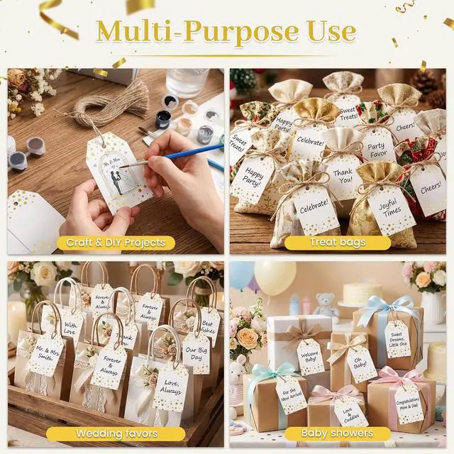 Alt view image 2 of 7 - SallyFashion 40PCS Gold Dot Gift Tags with String, 2 X 3 inch