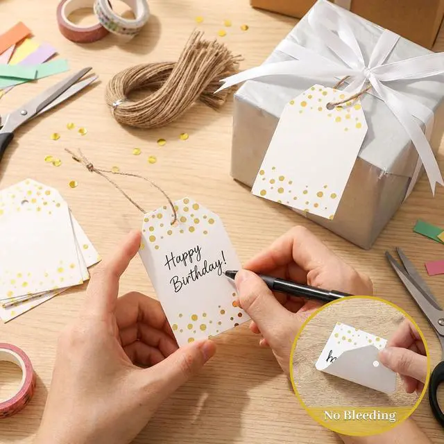 Alt view image 4 of 7 - SallyFashion 40PCS Gold Dot Gift Tags with String, 2 X 3 inch