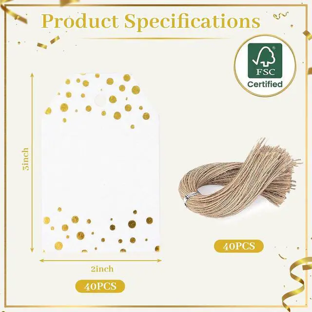 Alt view image 6 of 7 - SallyFashion 40PCS Gold Dot Gift Tags with String, 2 X 3 inch