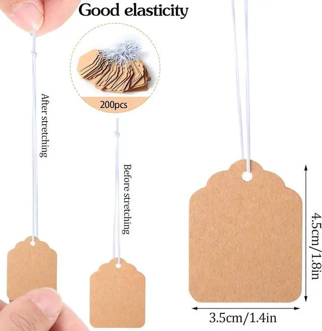 Alt view image 2 of 7 - 200 Pcs Small Price Tags Paper Tags with Elastic String 1.38×1.8 Inch