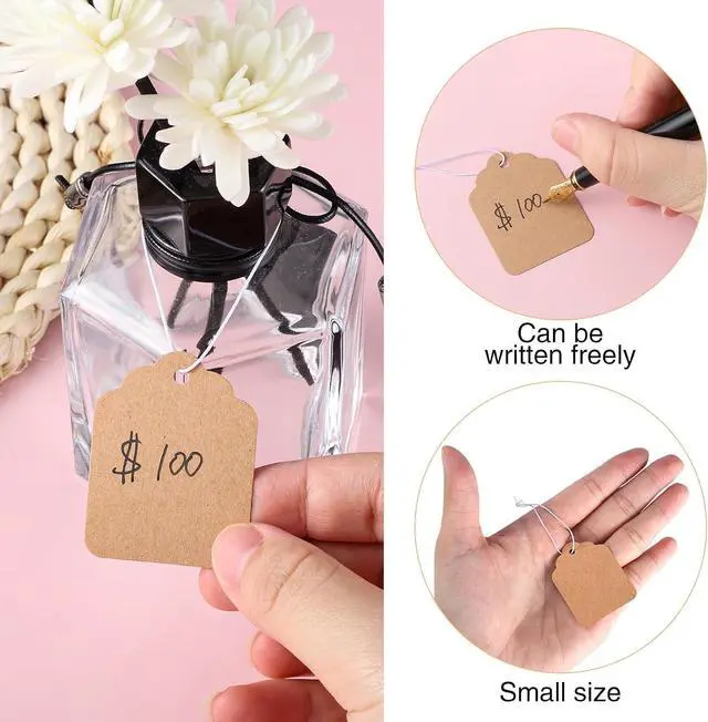 Alt view image 4 of 7 - 200 Pcs Small Price Tags Paper Tags with Elastic String 1.38×1.8 Inch