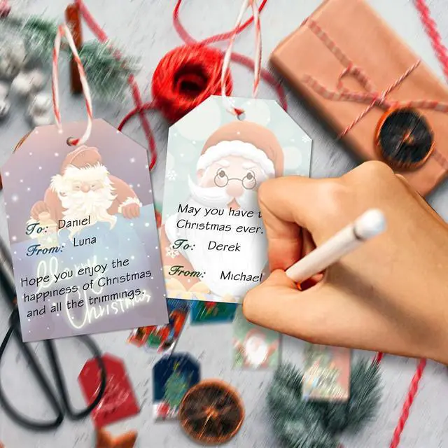 Alt view image 5 of 6 - GZCQLKOR 120 Pcs Christmas Gift Tags, Christmas Hanging Tag Label for Christmas DIY Decorations Present Wrapping, with 20m / 66ft Christmas Ribbons, Gift Decoration, 12 Styles