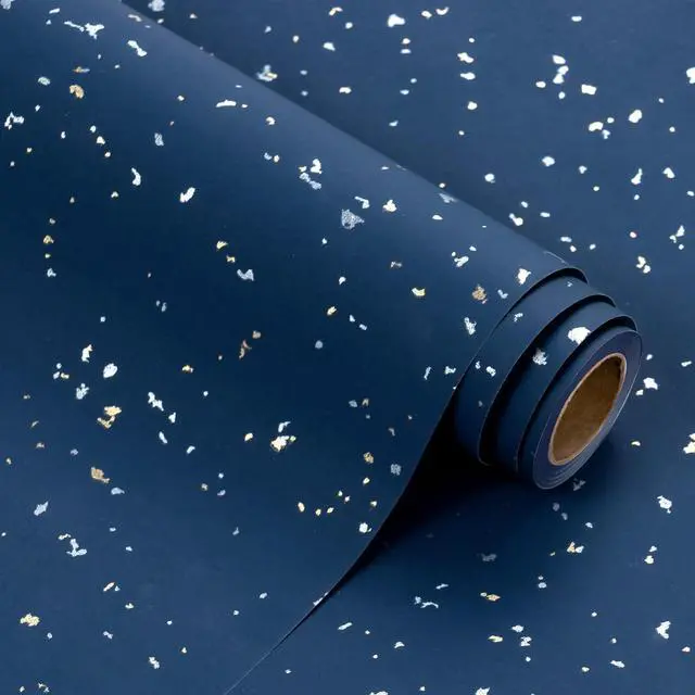 Main image of WRAPAHOLIC Navy Blue Wrapping Paper Roll - Mini Roll - 17 Inch x 16.5 Feet - Navy Blue Gold Design with Silky Touch Perfect for Birthday, Wedding, Baby Shower, Holiday