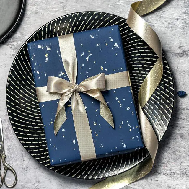 Alt view image 7 of 7 - WRAPAHOLIC Navy Blue Wrapping Paper Roll - Mini Roll - 17 Inch x 16.5 Feet - Navy Blue Gold Design with Silky Touch Perfect for Birthday, Wedding, Baby Shower, Holiday