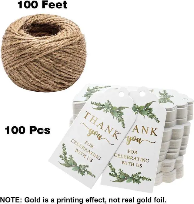 Alt view image 3 of 6 - Greenery Gold Gift Tags - 100pcs, Perfect for Baby Showers, Birthdays, Weddings & Bridal Showers, Includes 100ft Natural Jute Twine