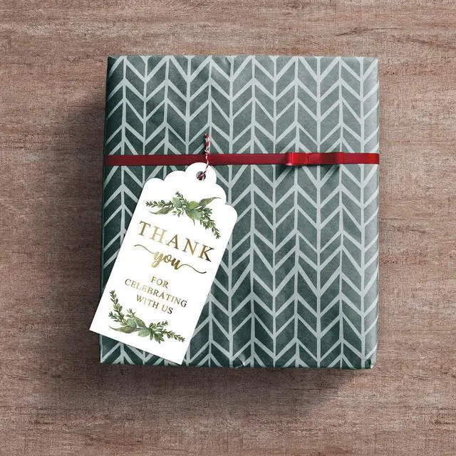 Alt view image 5 of 6 - Greenery Gold Gift Tags - 100pcs, Perfect for Baby Showers, Birthdays, Weddings & Bridal Showers, Includes 100ft Natural Jute Twine