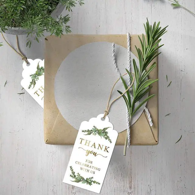 Alt view image 4 of 6 - Greenery Gold Gift Tags - 100pcs, Perfect for Baby Showers, Birthdays, Weddings & Bridal Showers, Includes 100ft Natural Jute Twine