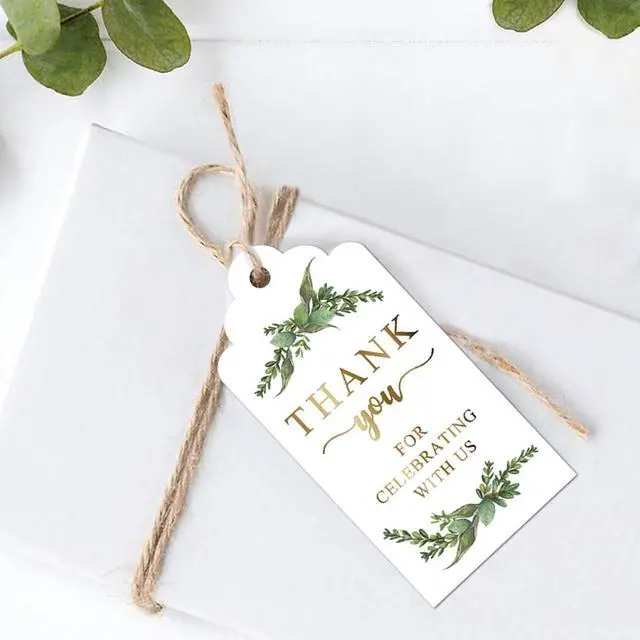 Alt view image 6 of 6 - Greenery Gold Gift Tags - 100pcs, Perfect for Baby Showers, Birthdays, Weddings & Bridal Showers, Includes 100ft Natural Jute Twine