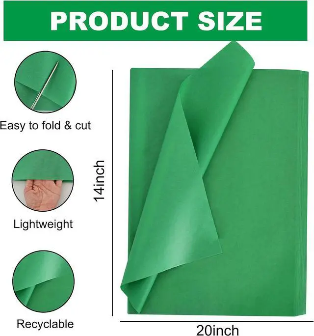 Alt view image 2 of 7 - BEISHIDA 100 Sheets Green Tissue Paper Bulk, Wrapping Tissue Paper for Gift Bags, 14 x 20 Inch Gift Wrap for Birthday Wedding Graduation DIY Crafts Holiday Flowers