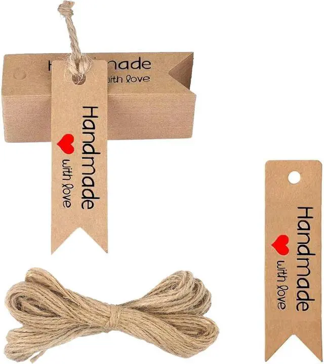Main image of 100 Pieces Handmade with Love Tags, Mini Kraft Paper Gift Tags Suitable for Party Favors, Weddings, Baby Showers, and Christmas Gift Tags (2.8 x 0.8 Inches)