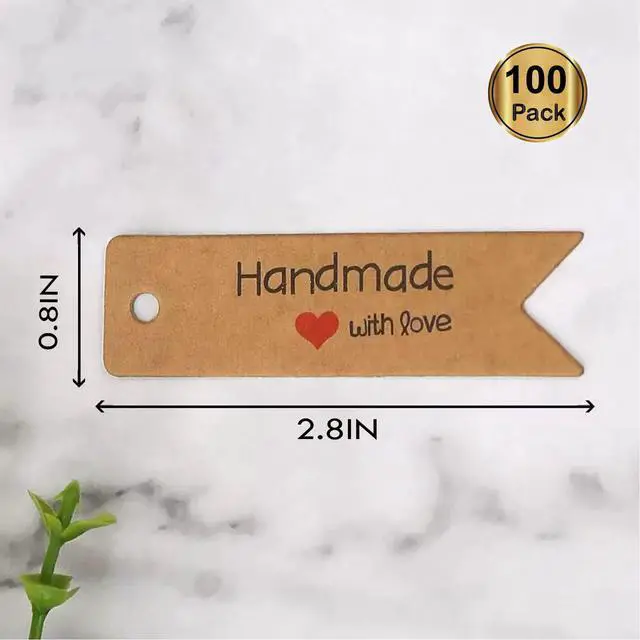 Alt view image 2 of 6 - 100 Pieces Handmade with Love Tags, Mini Kraft Paper Gift Tags Suitable for Party Favors, Weddings, Baby Showers, and Christmas Gift Tags (2.8 x 0.8 Inches)