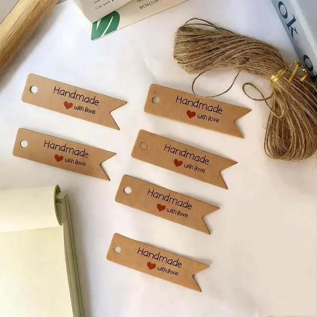 Alt view image 3 of 6 - 100 Pieces Handmade with Love Tags, Mini Kraft Paper Gift Tags Suitable for Party Favors, Weddings, Baby Showers, and Christmas Gift Tags (2.8 x 0.8 Inches)