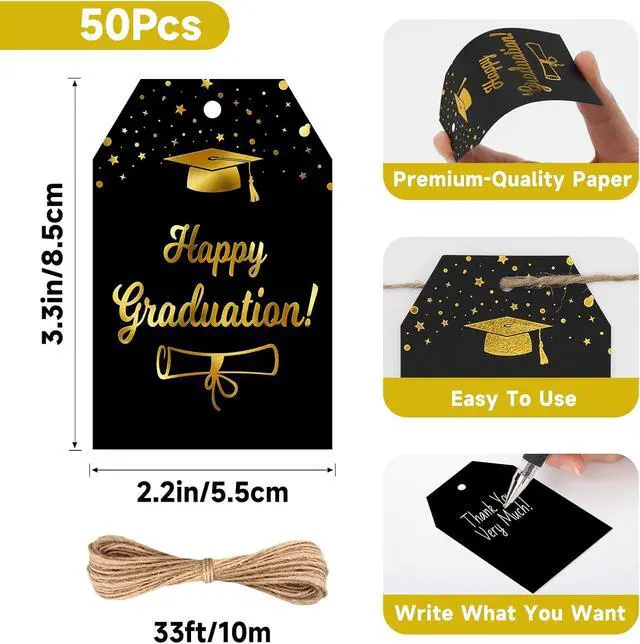 Alt view image 3 of 7 - Anwyll Graduation Gift Tags 2026-50Pcs Happy Graduation Tags with String Graduations Thank You Tag Personalized Congrats Grad Hang Paper Tag Class of 2026 for Gift Wrap Present Treat Bag Party Favor