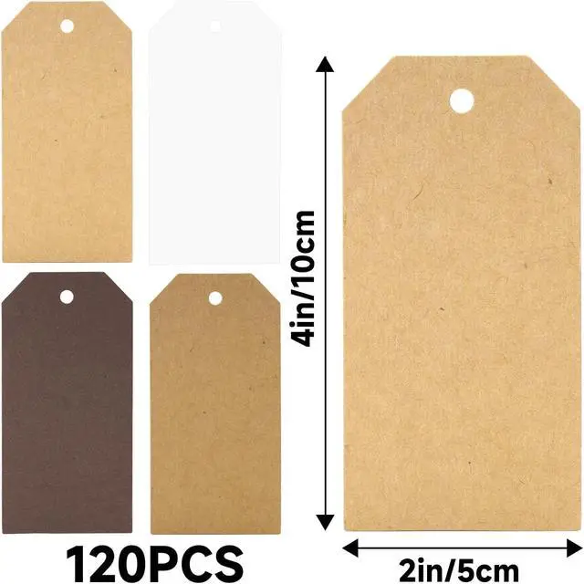 Alt view image 2 of 7 - G2PLUS Gift Tags with String 120PCS, 4 Colors Kraft Paper Gift Tag, 2X4 in