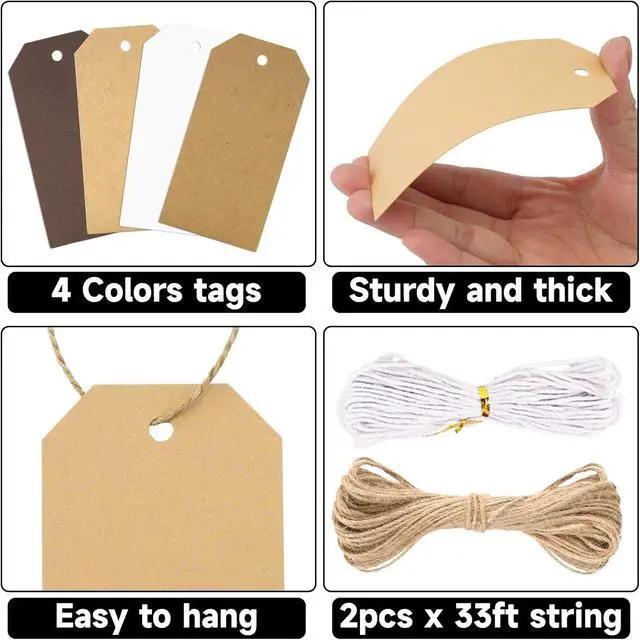 Alt view image 3 of 7 - G2PLUS Gift Tags with String 120PCS, 4 Colors Kraft Paper Gift Tag, 2X4 in