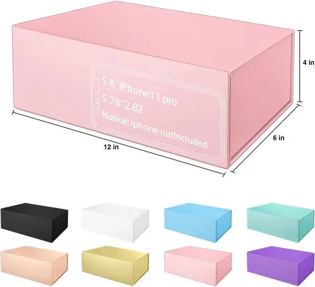 Alt view image 2 of 7 - Pink Gift Box 12" x 6" x 4", Magnetic Closure Lid Gift Boxes for Presents