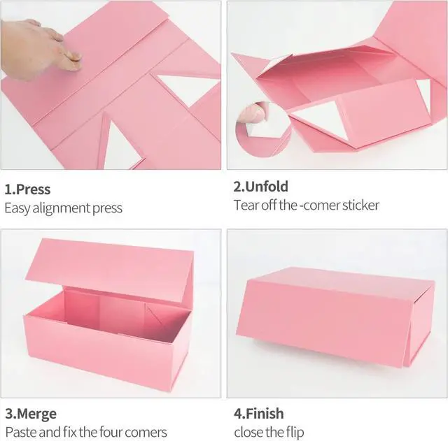 Alt view image 4 of 7 - Pink Gift Box 12" x 6" x 4", Magnetic Closure Lid Gift Boxes for Presents