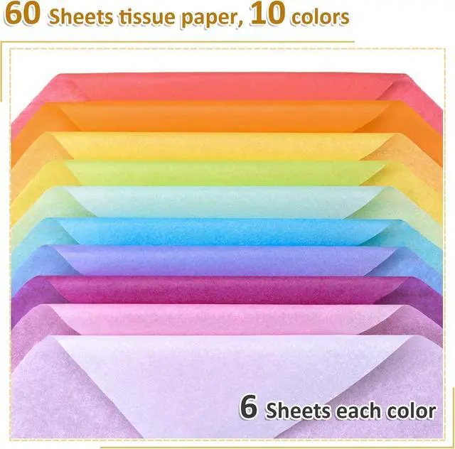 Alt view image 4 of 6 - 60 Sheets 20"x14" Wrapping Tissue Paper Bulk in 10 Assorted Colors for Gift Bags Weddings Birthday Arts Craft Party Decoration