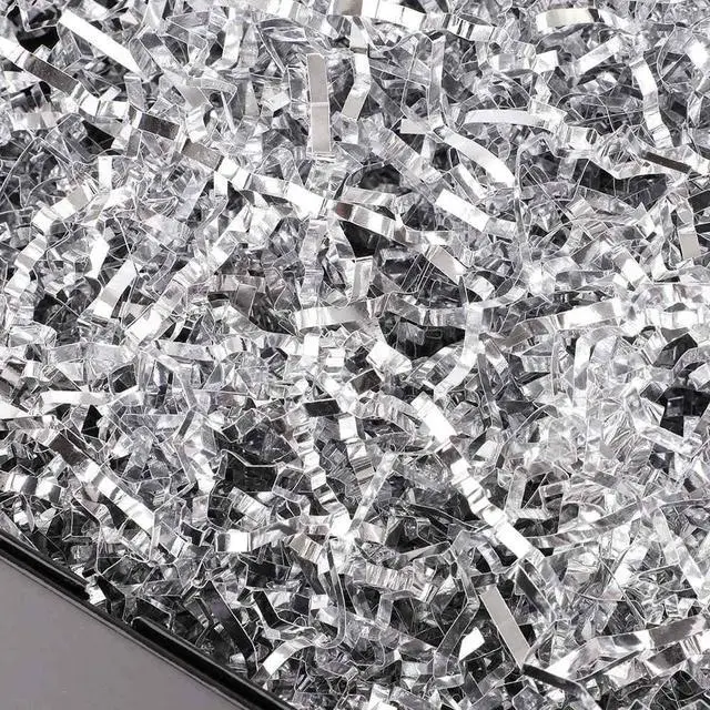 Main image of PLINJOY 4 OZ Crinkle Cut Paper Shred Filler for Gift Basket Shredded Confetti Paper Box Stuffing Easter Basket Grass (Silver)