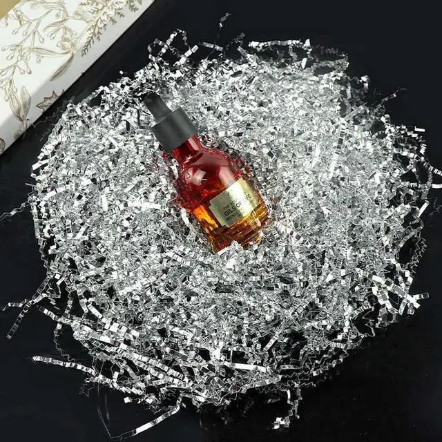 Alt view image 4 of 7 - PLINJOY 4 OZ Crinkle Cut Paper Shred Filler for Gift Basket Shredded Confetti Paper Box Stuffing Easter Basket Grass (Silver)